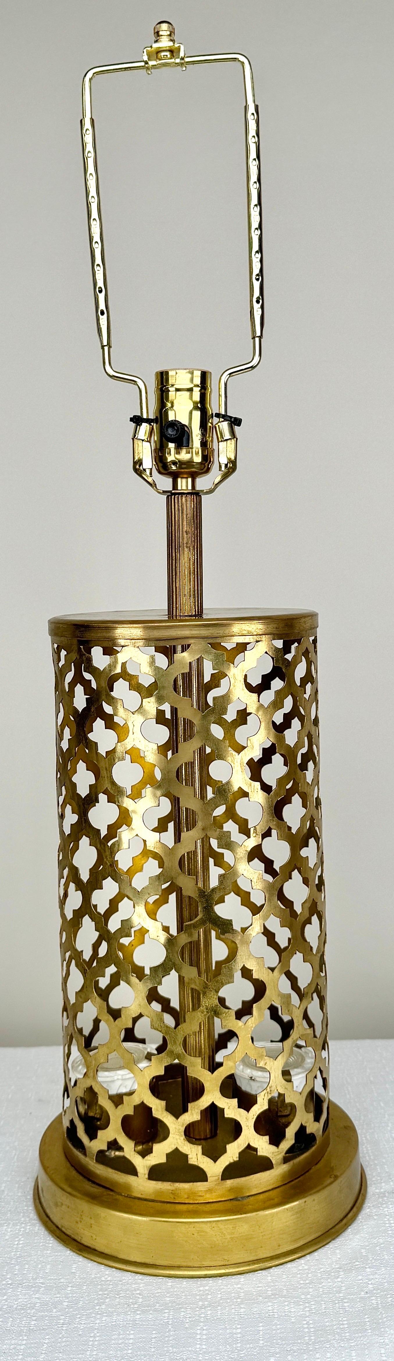 Modern Moroccan Gold Brass Table Lamp Handmade, Bottom & Upper Light, a Pair For Sale 1