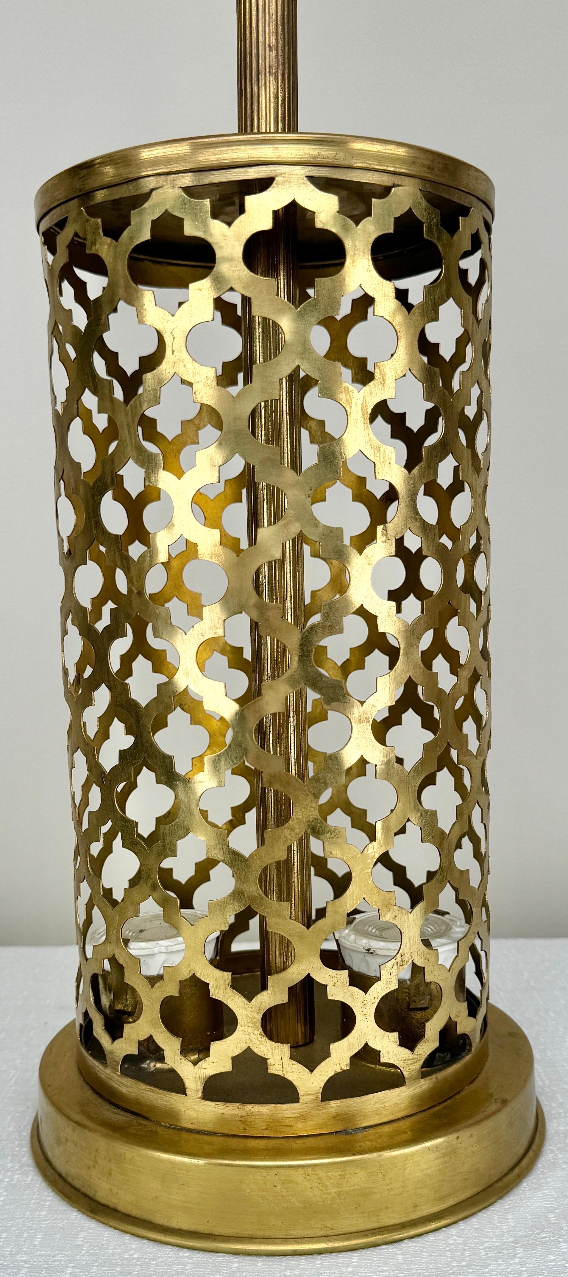 Modern Moroccan Gold Brass Table Lamp Handmade, Bottom & Upper Light, a Pair For Sale 2