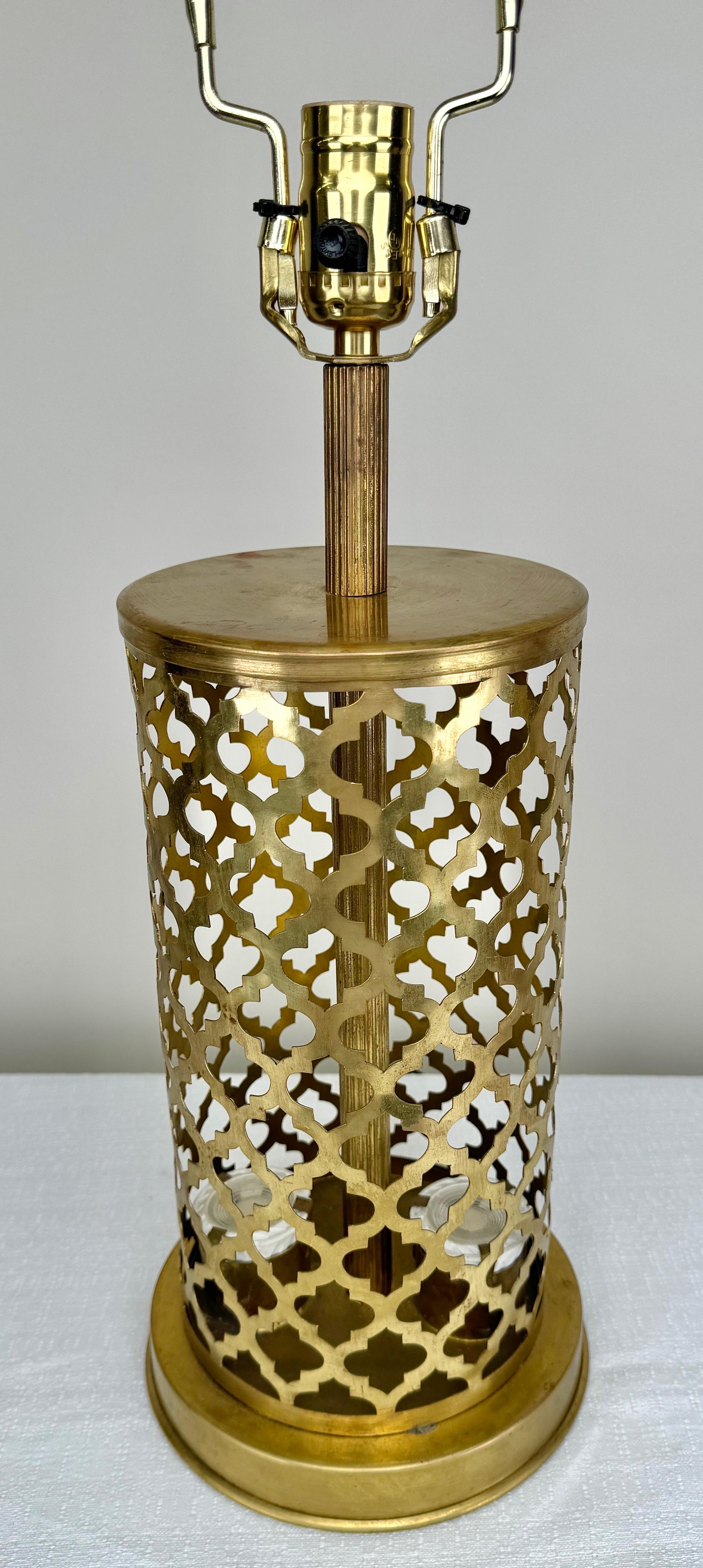 Modern Moroccan Gold Brass Table Lamp Handmade, Bottom & Upper Light, a Pair For Sale 4
