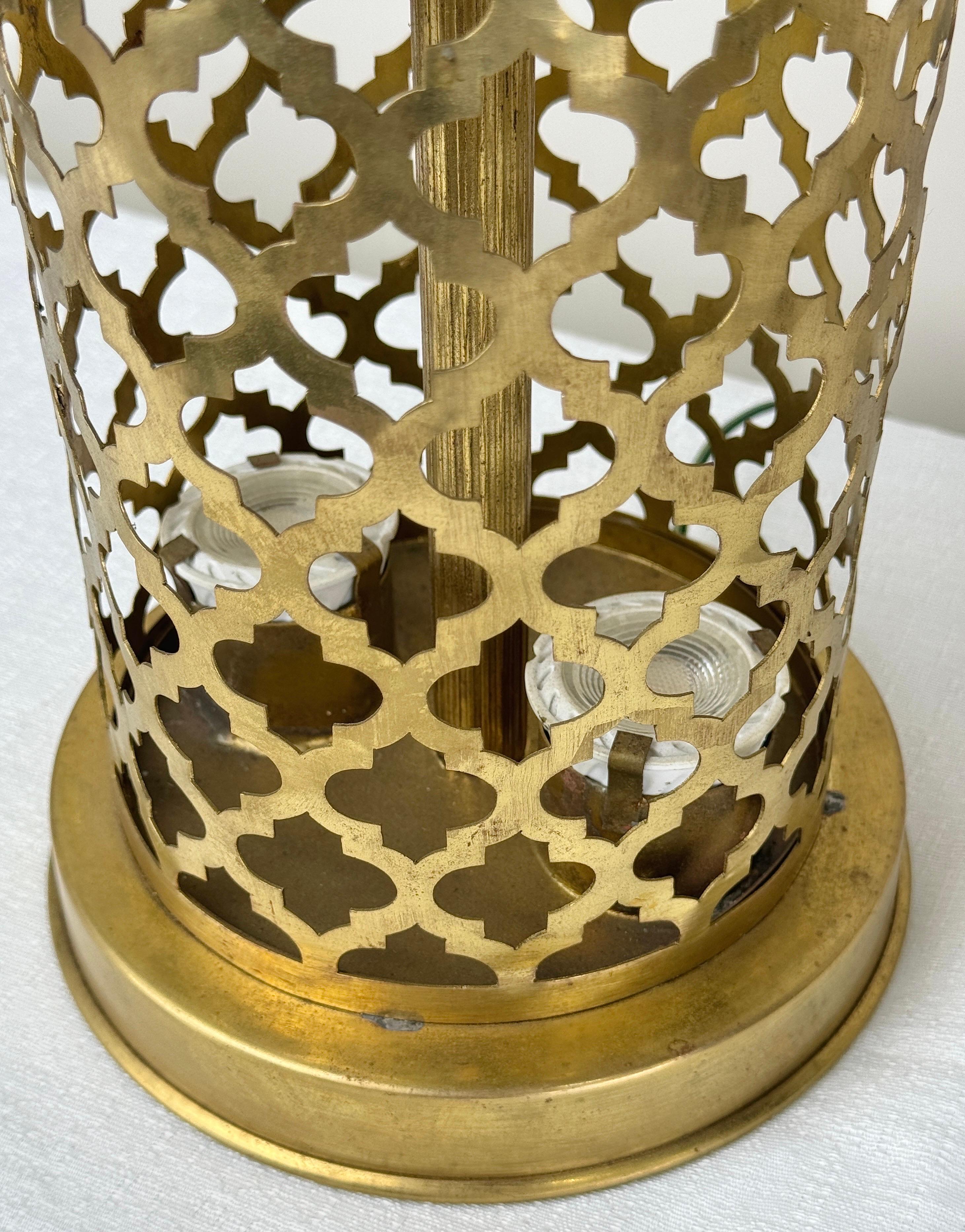Modern Moroccan Gold Brass Table Lamp Handmade, Bottom & Upper Light, a Pair For Sale 6