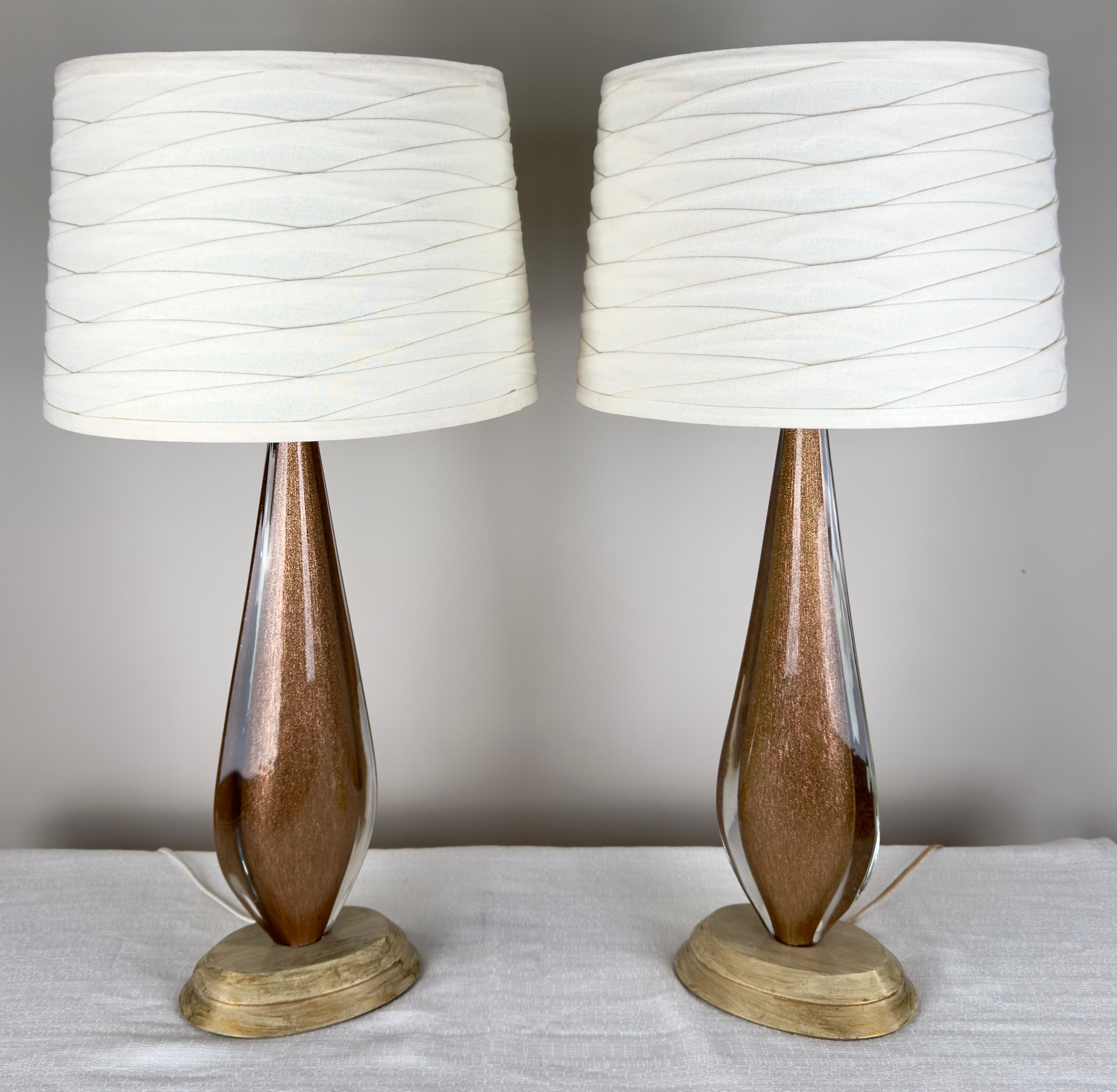 Paire de lampes de bureau Seguso en verre de Murano, dorées, mi-siècle moderne en vente 2