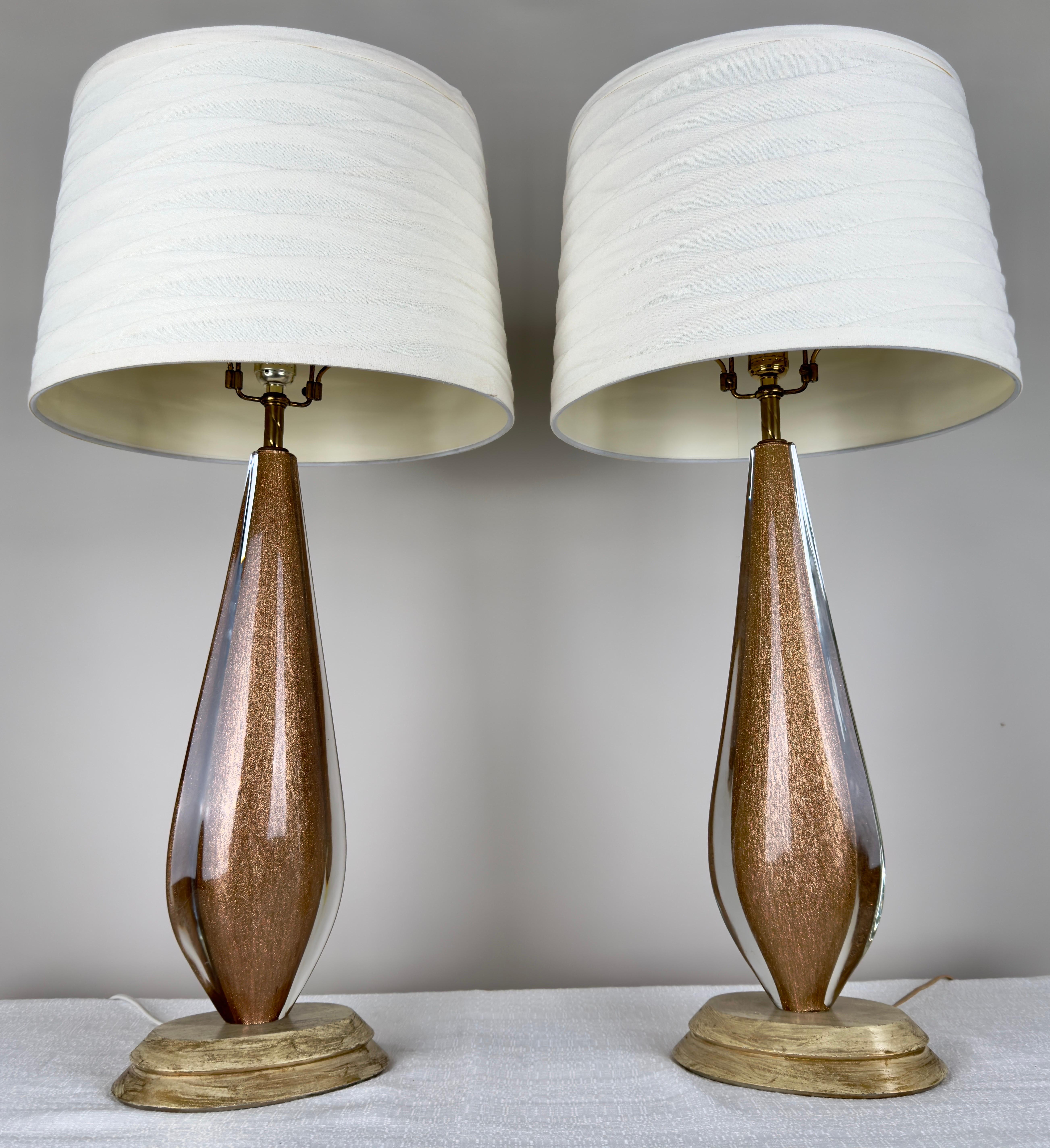 Paire de lampes de bureau Seguso en verre de Murano, dorées, mi-siècle moderne en vente 3