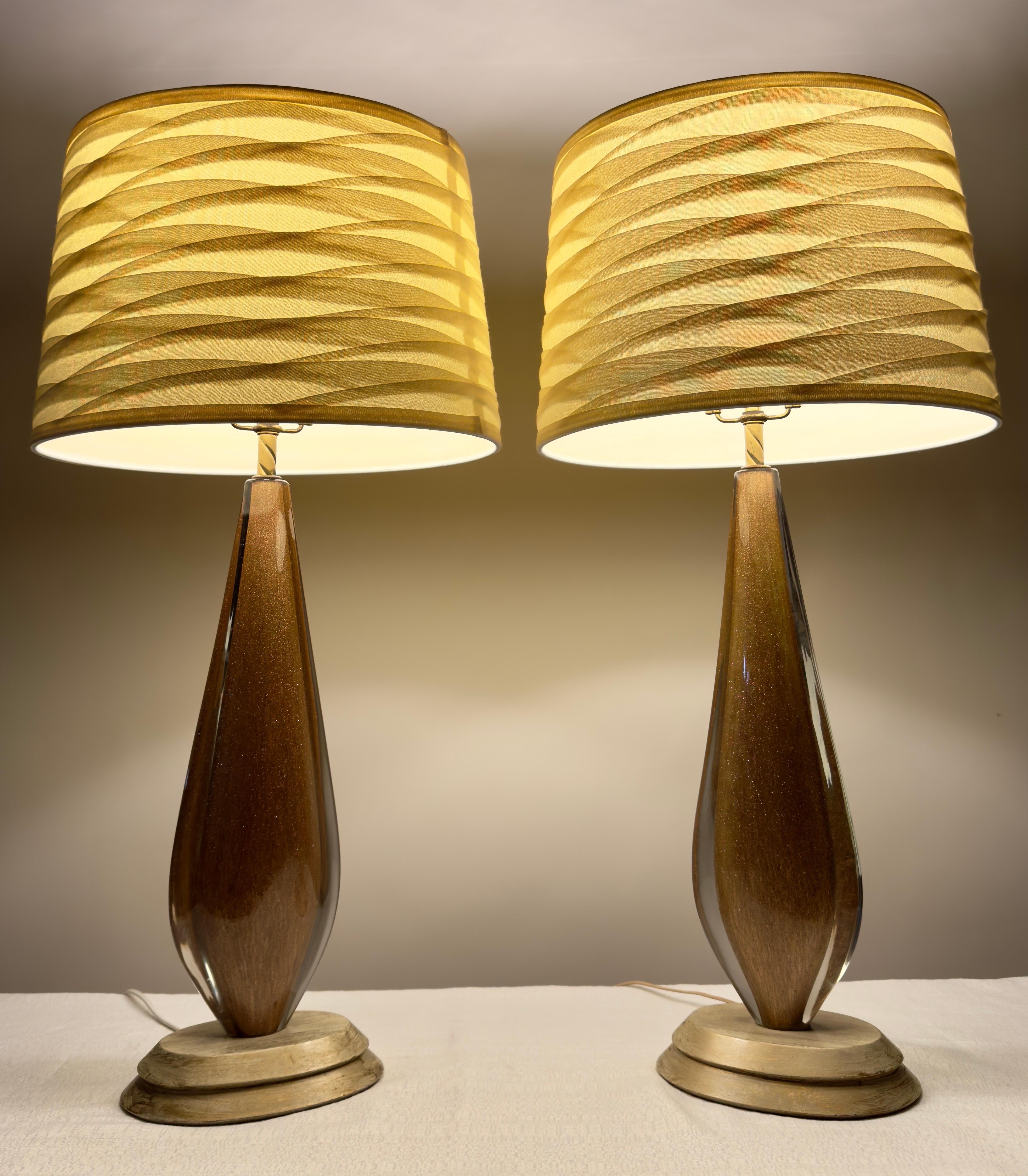 Paire de lampes de bureau Seguso en verre de Murano, dorées, mi-siècle moderne en vente 5