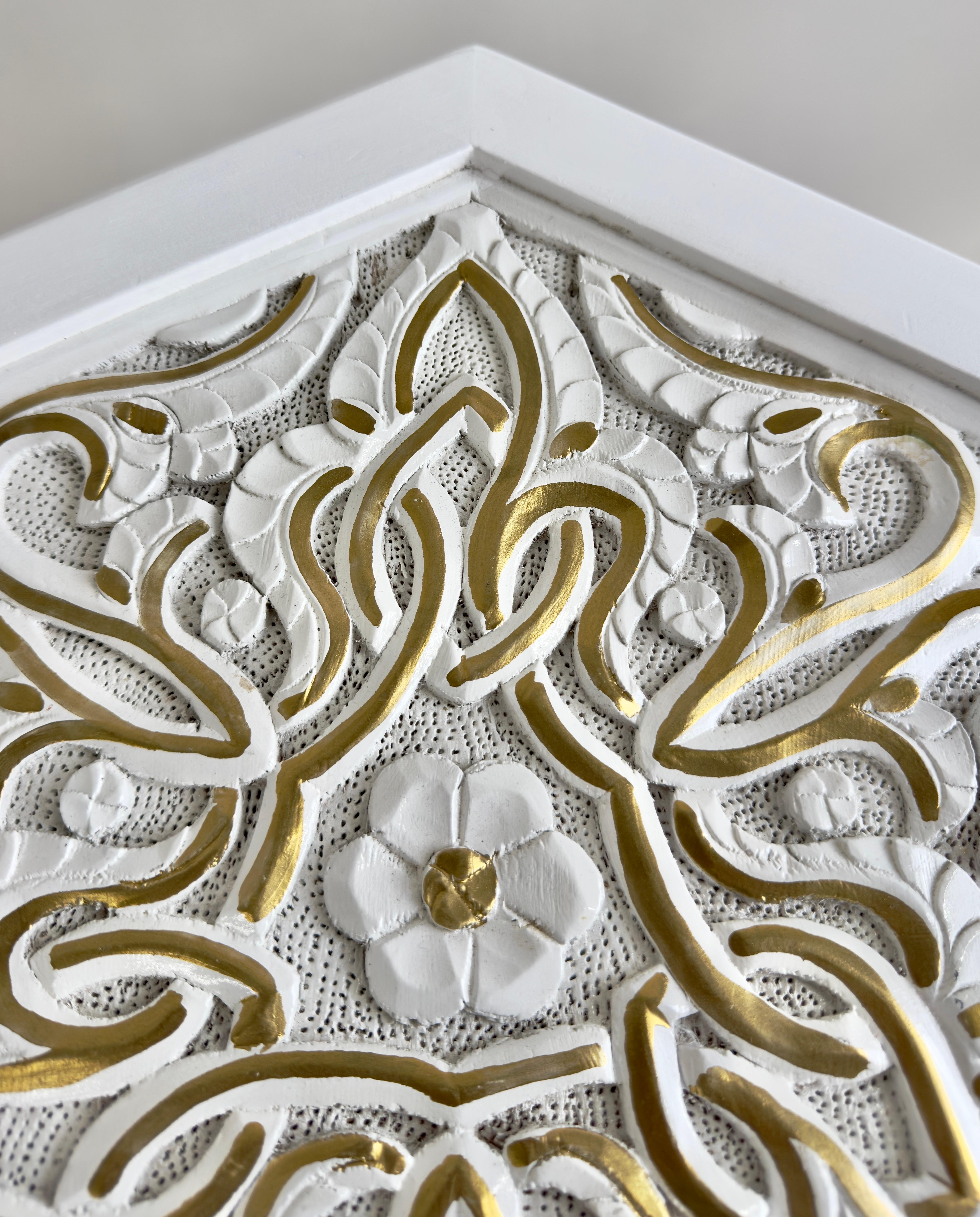 Hollywood Regency Moroccan Stye Side or End Table White with Gold Design, a Pair For Sale 2