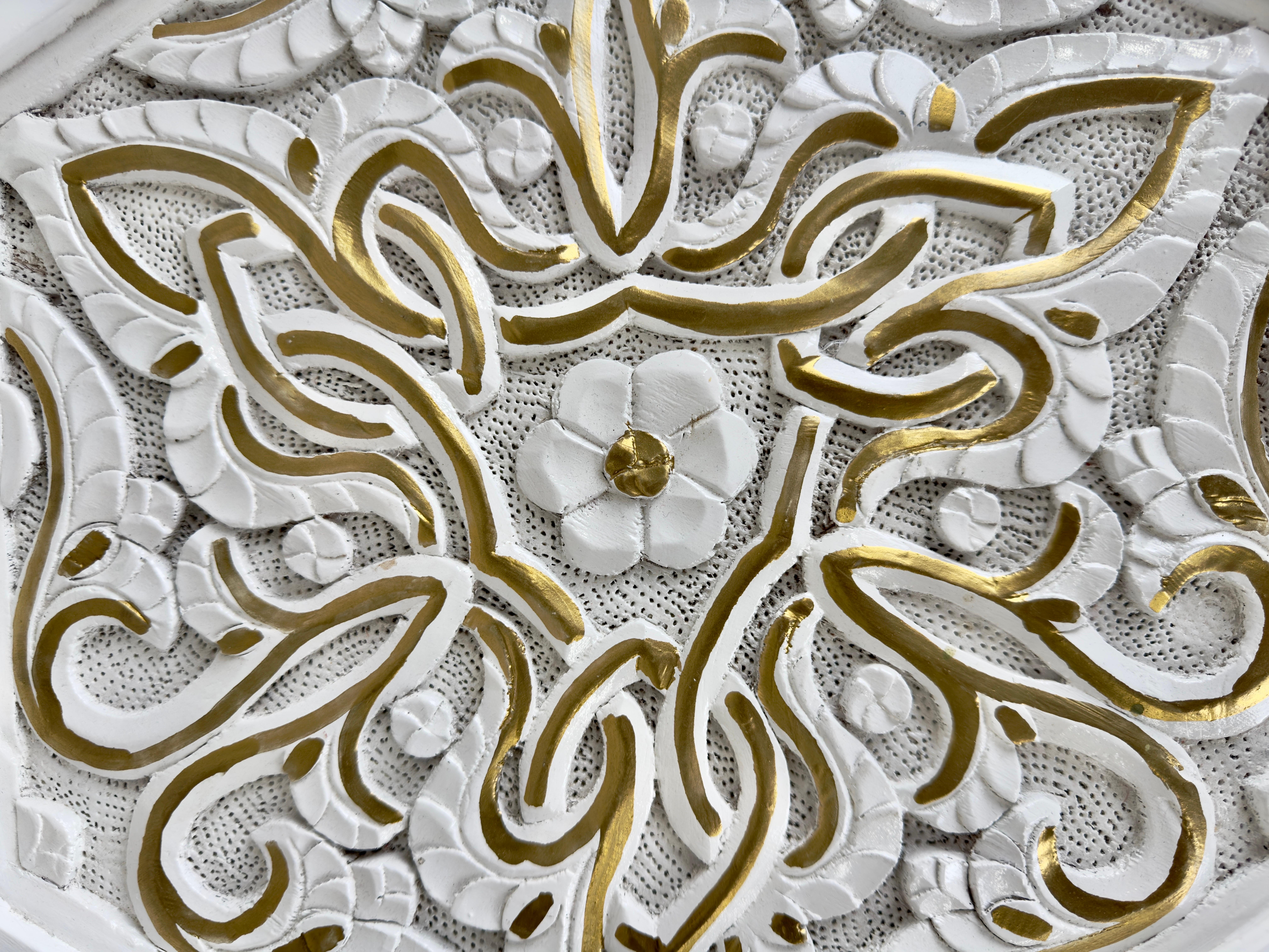 Hollywood Regency Moroccan Stye Side or End Table White with Gold Design, a Pair For Sale 3
