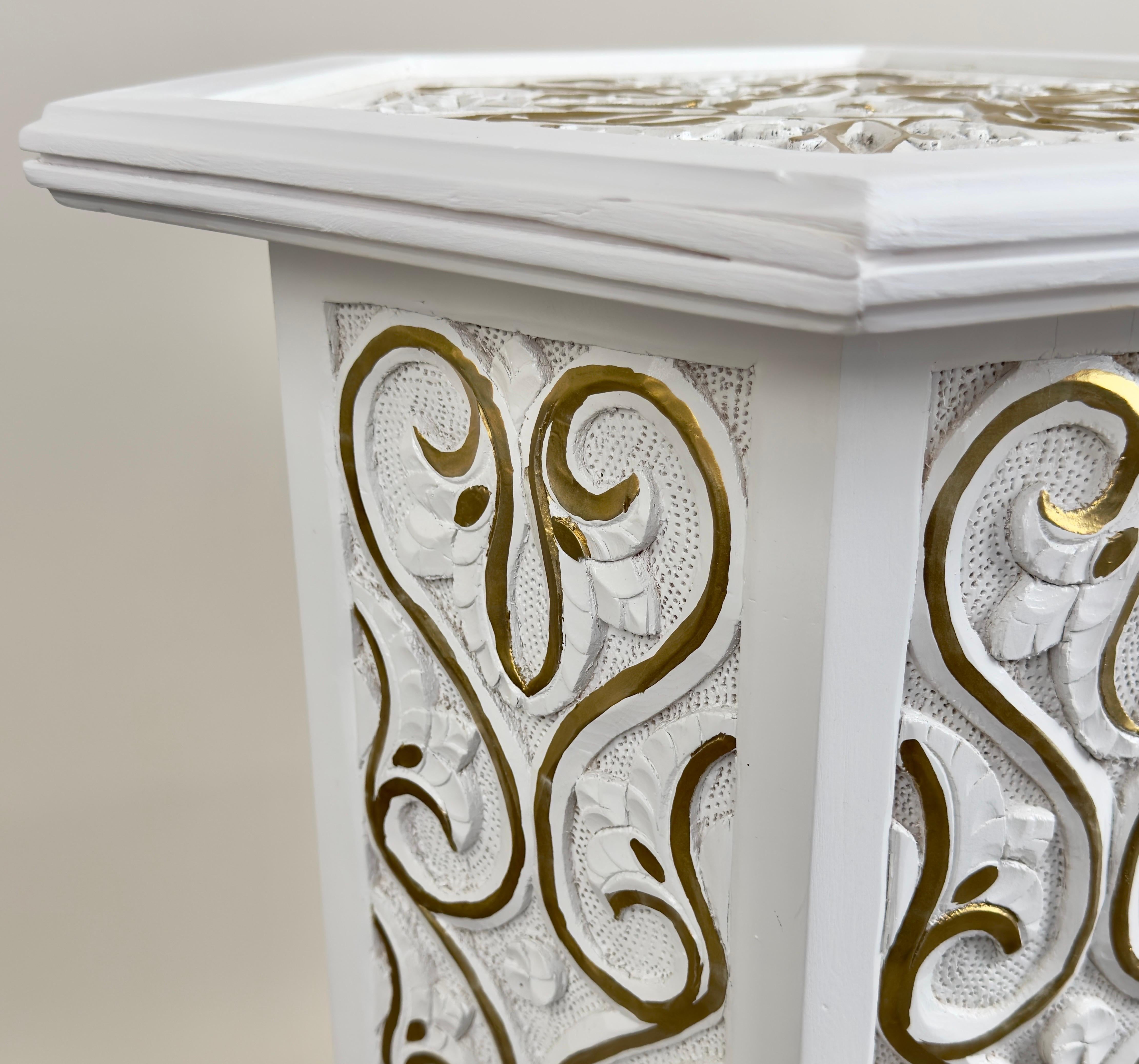 Hollywood Regency Moroccan Stye Side or End Table White with Gold Design, a Pair For Sale 4