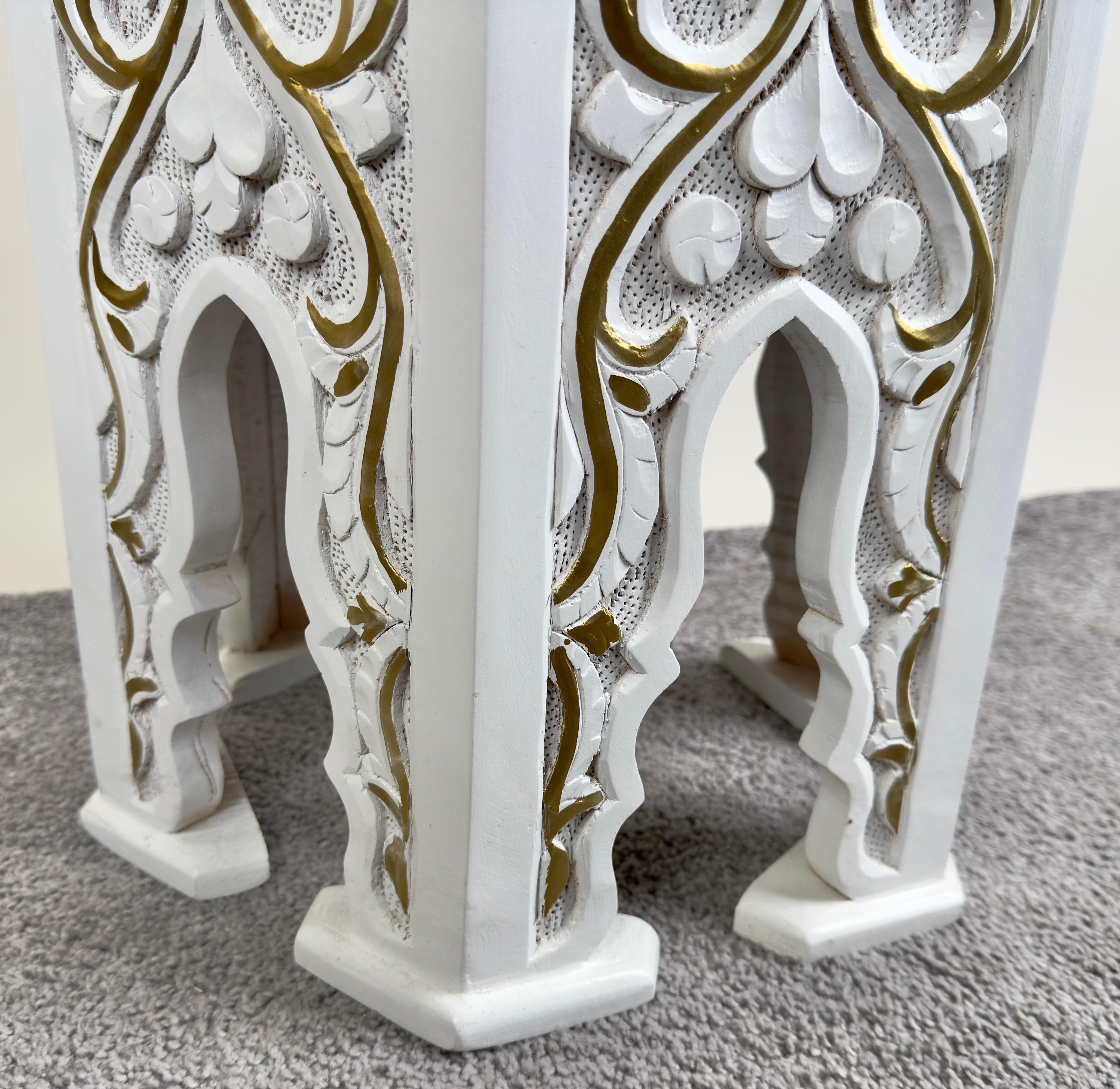 Hollywood Regency Moroccan Stye Side or End Table White with Gold Design, a Pair For Sale 6