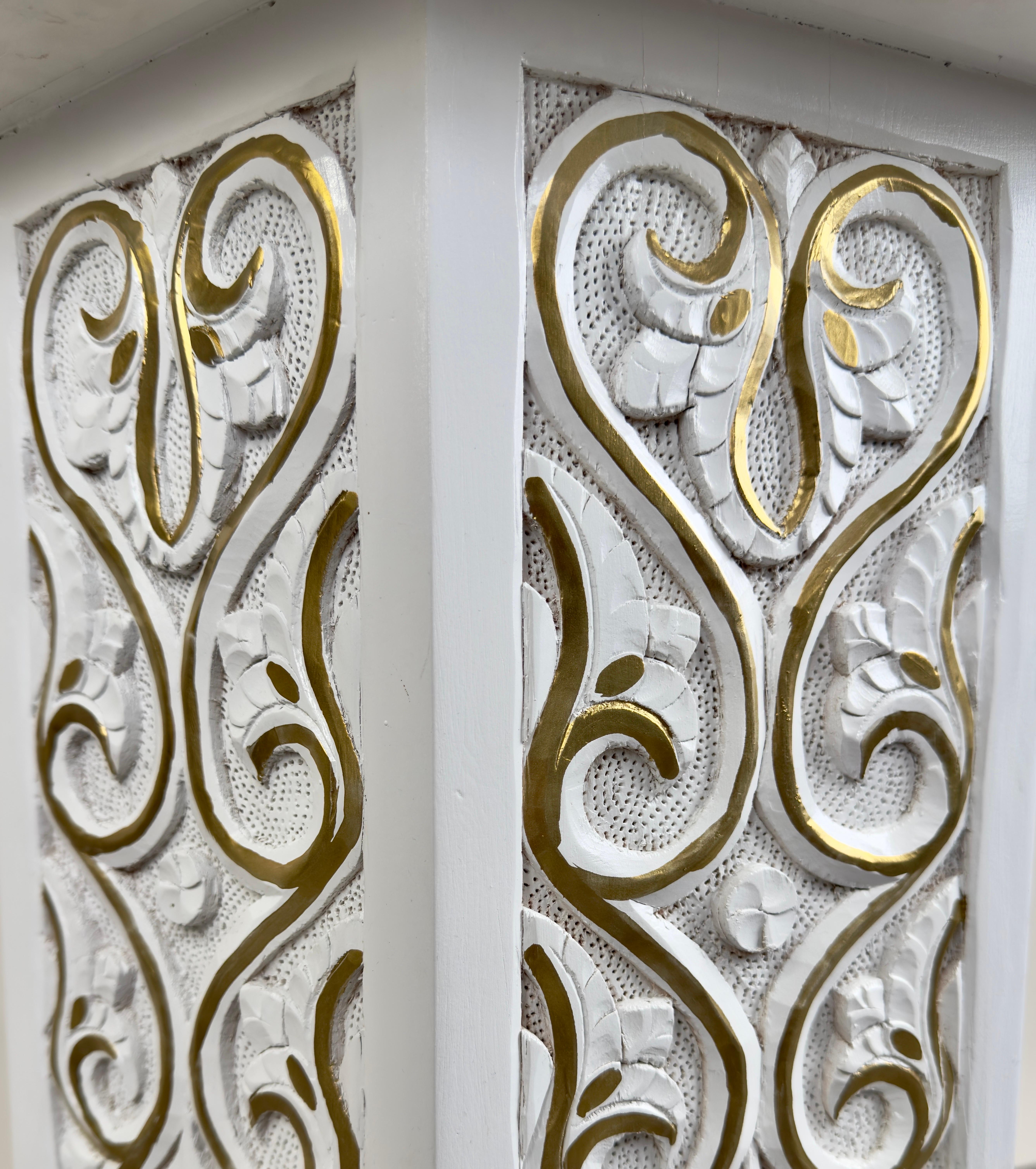 Hollywood Regency Moroccan Stye Side or End Table White with Gold Design, a Pair For Sale 5