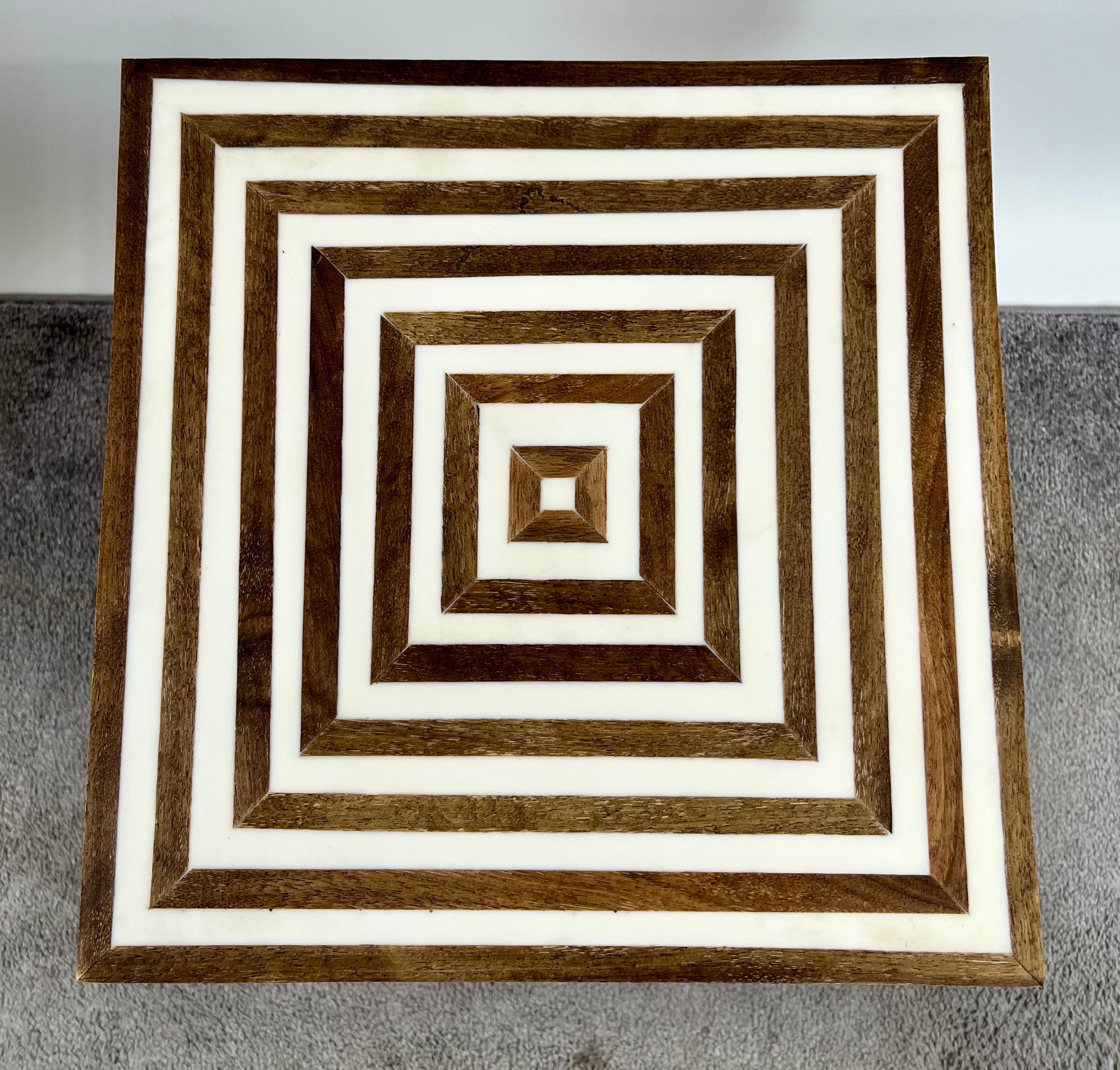 Art Deco Style Sculptural White & walnut Resin Side or End Table, a Pair For Sale 2