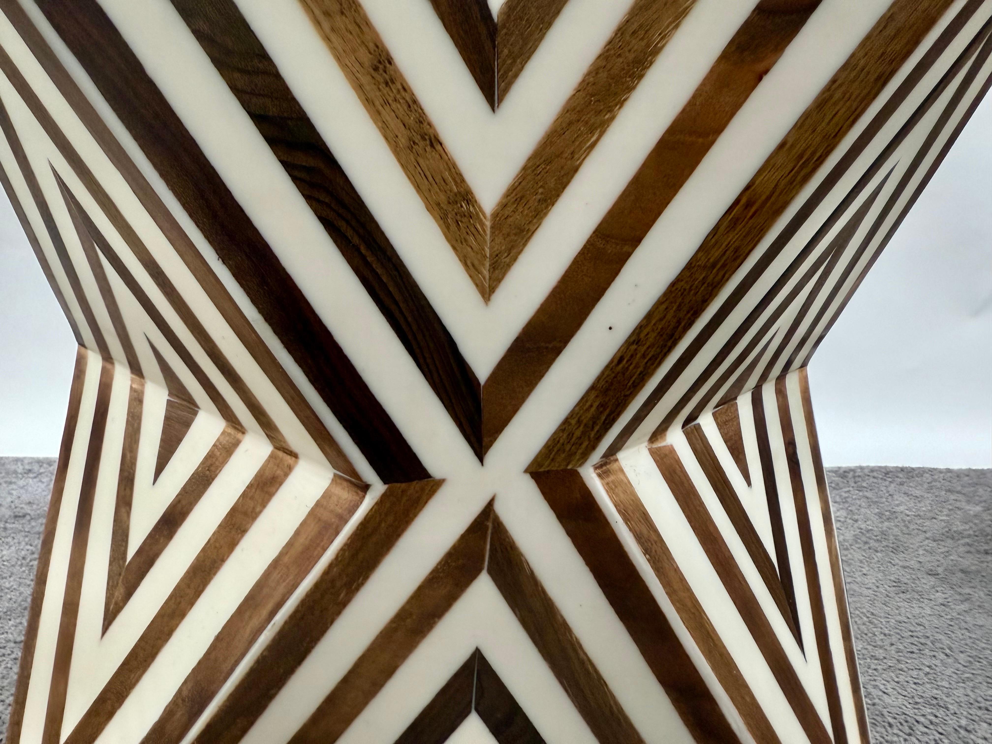Art Deco Style Sculptural White & walnut Resin Side or End Table, a Pair For Sale 8
