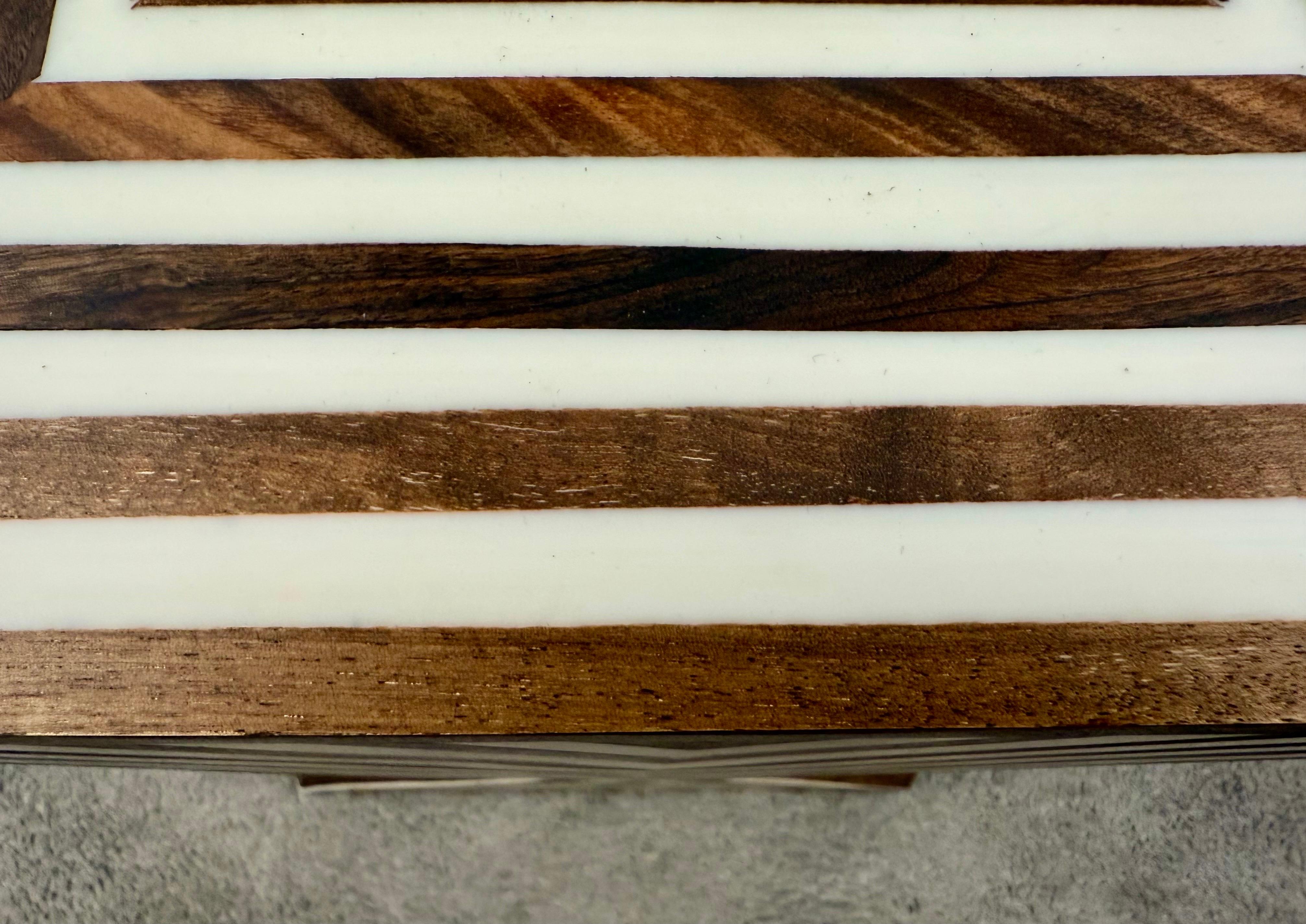 Art Deco Style Sculptural White & walnut Resin Side or End Table, a Pair For Sale 9