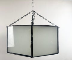Colgante o empotrable estilo Art Déco de cristal blanco con leche y forma octogonal en bronce