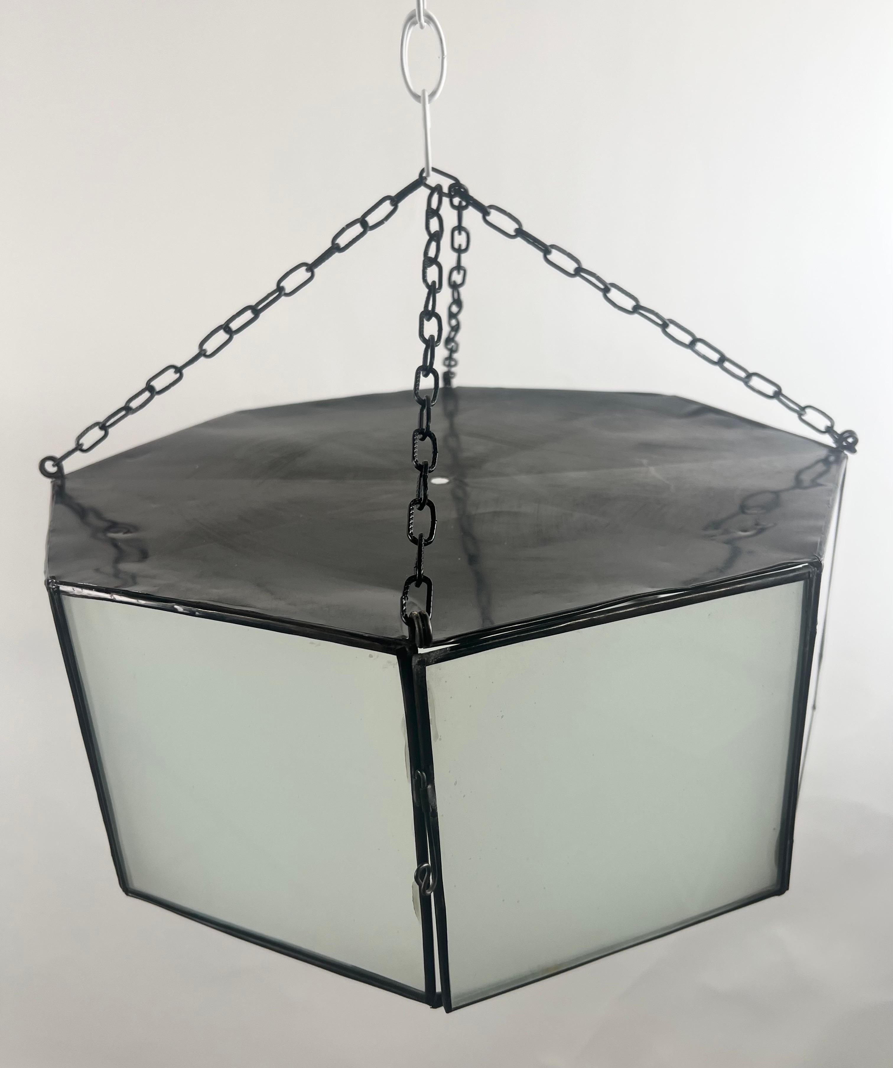 Achteckige Pendelleuchte oder Einbaubeleuchtung aus weißem Milchglas und Bronze im Art déco-Stil im Angebot 3