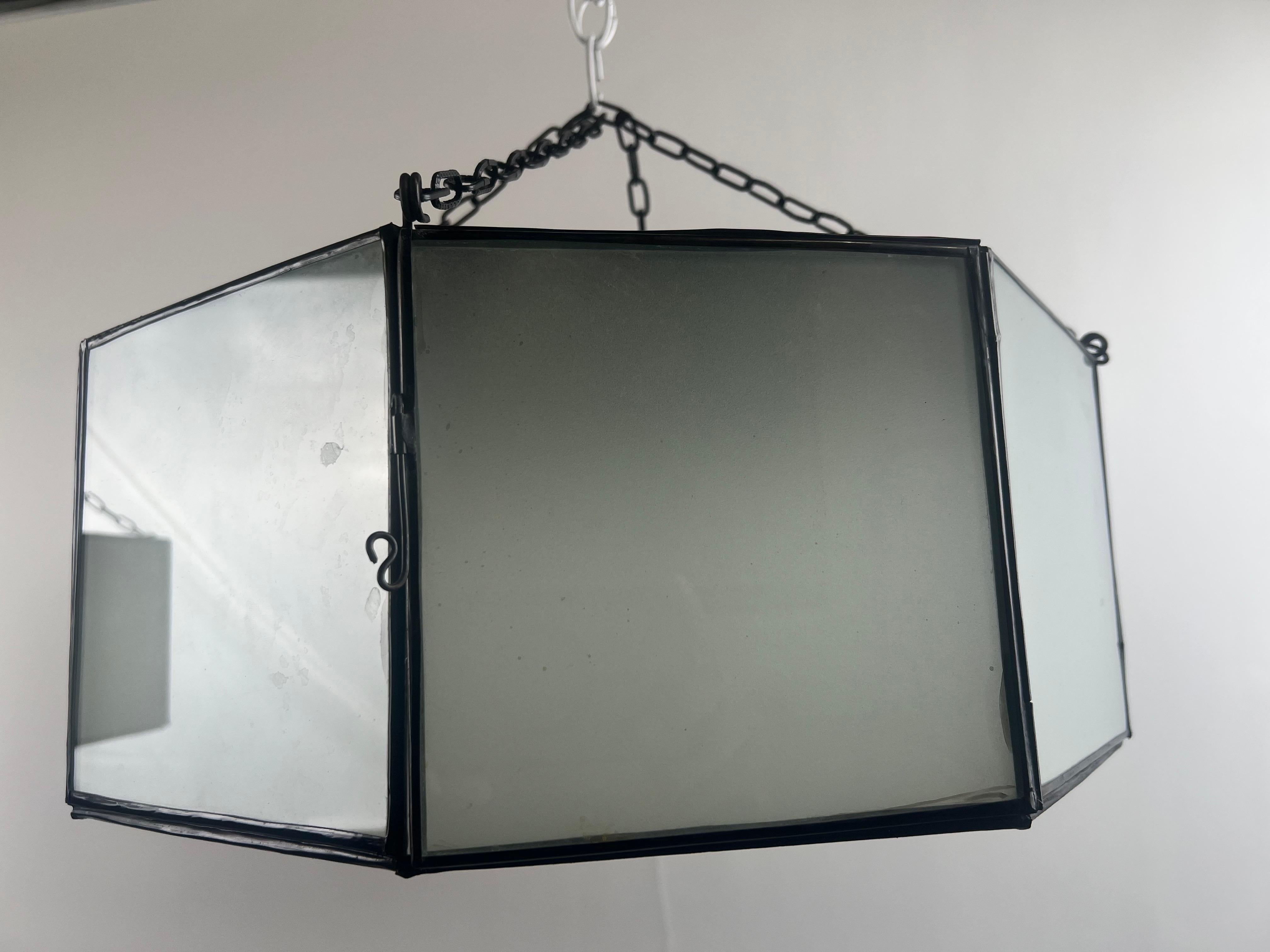 Achteckige Pendelleuchte oder Einbaubeleuchtung aus weißem Milchglas im Art-déco-Stil, Paar im Angebot 8