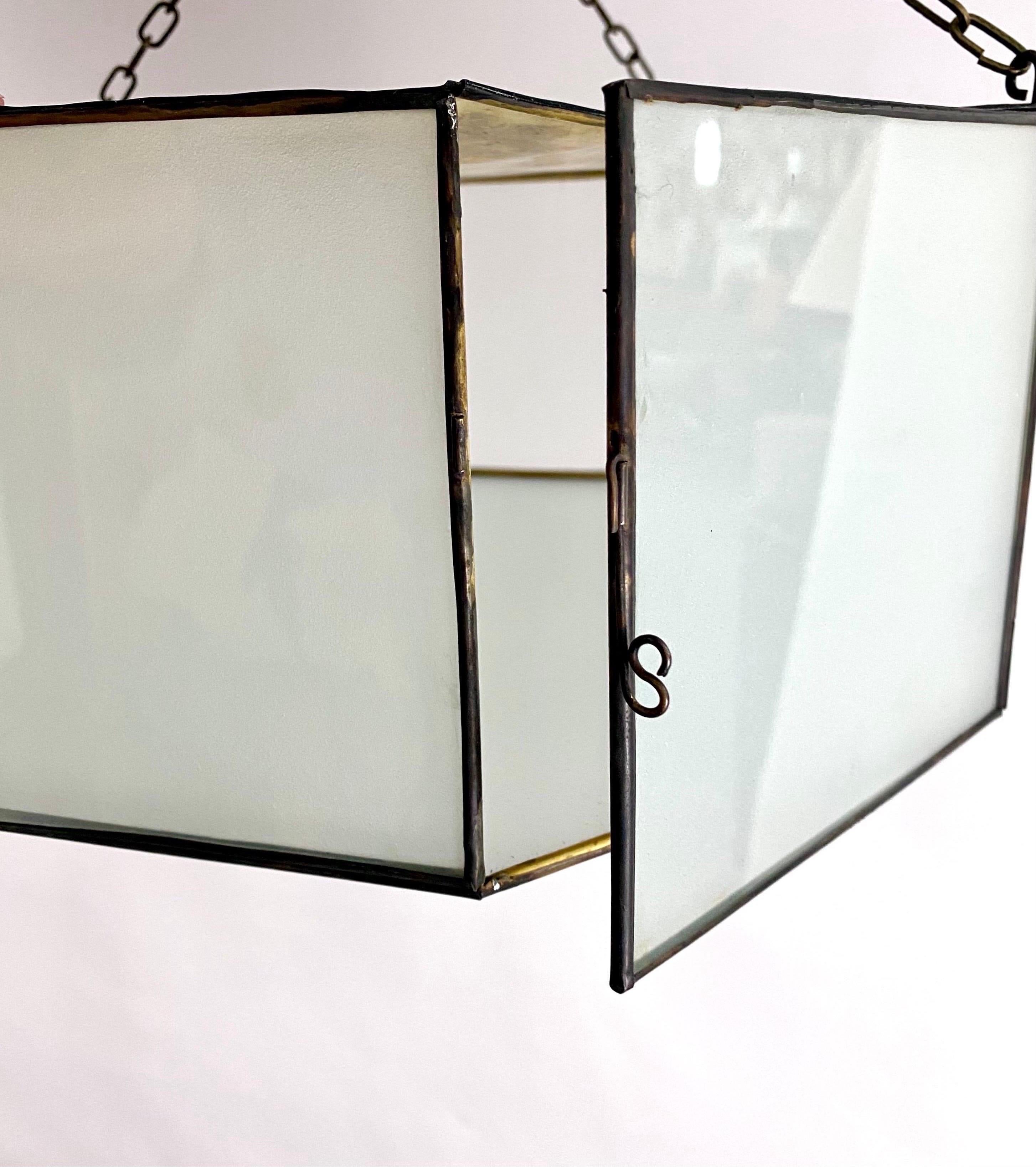 Achteckige Pendelleuchte oder Einbaubeleuchtung aus weißem Milchglas im Art-déco-Stil, Paar im Angebot 4