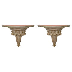 Vintage Italian Neoclassical Style Wood Carved Shell Form Wall Shelf or Bracket, a Pair