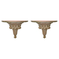 Italian Neoclassical Style Wood Carved Shell Form Wall Shelf or Bracket, a Pair