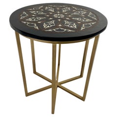 Modern Moroccan Resin Center/End Table with Brass Legs & Black & White Top