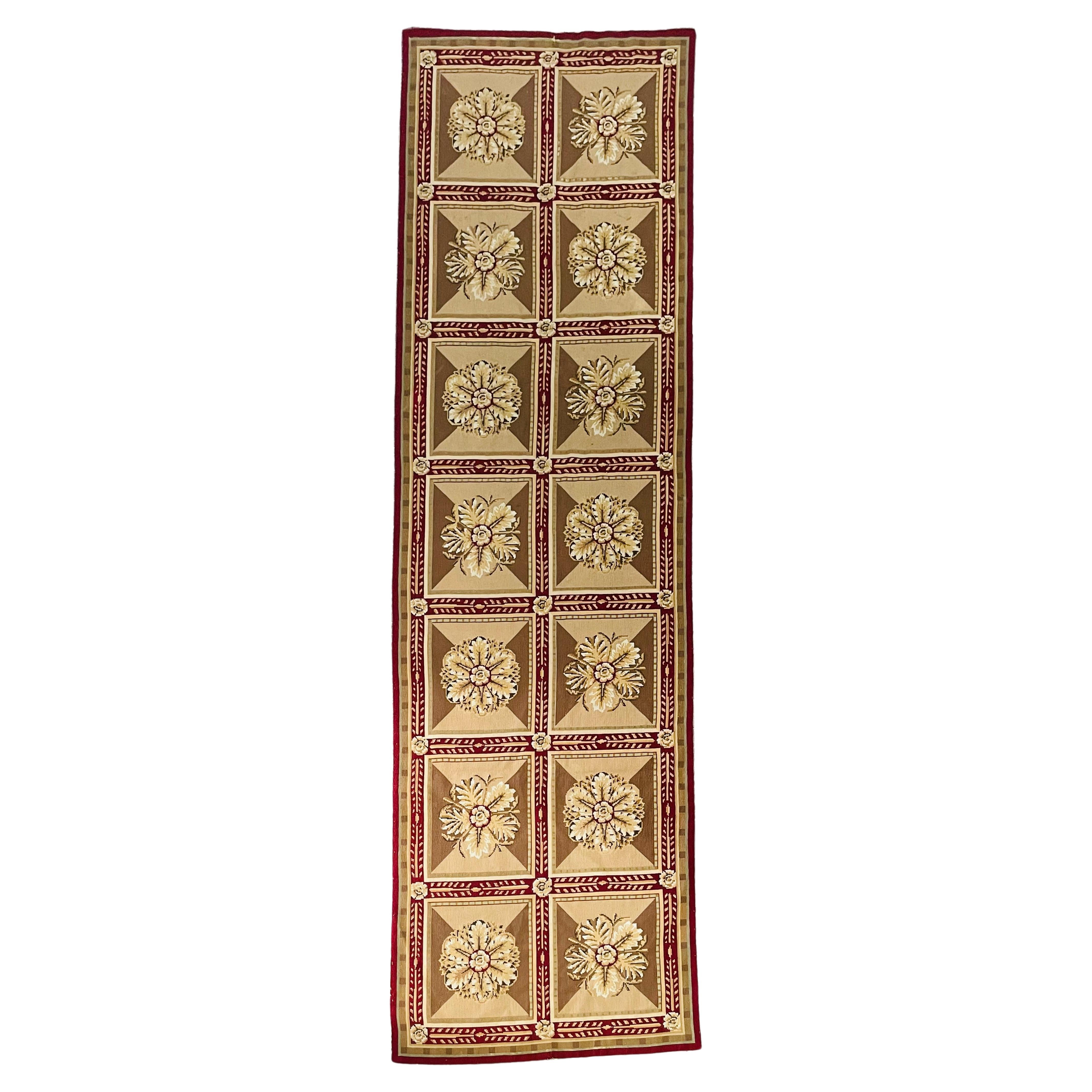 Antiker französischer Gobelinstickerei-Wandteppich, Teppich, Teppich-Läufer mit floralem Design