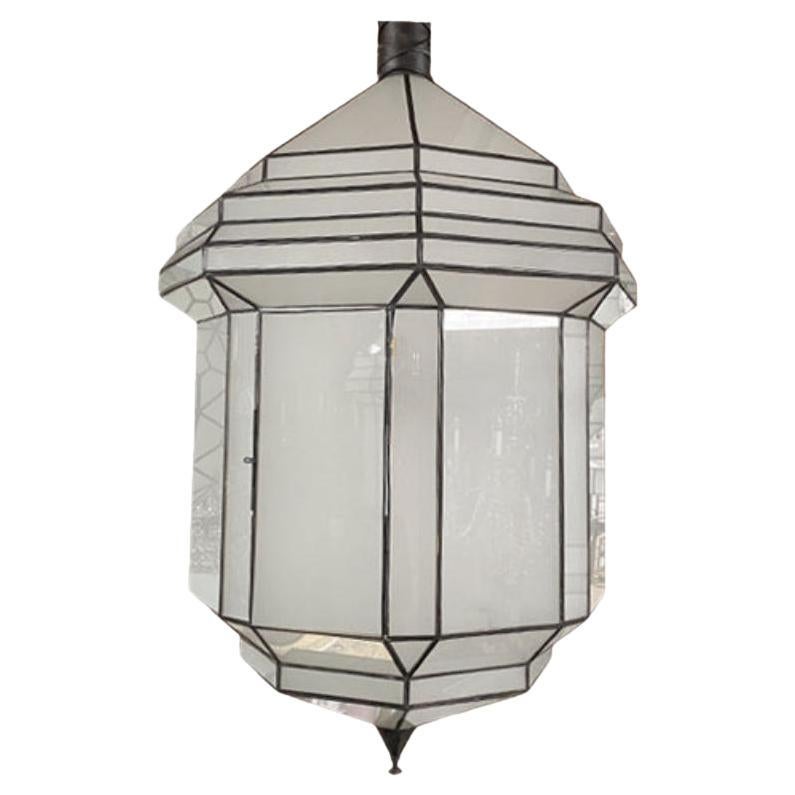 Large Art Deco White Milk Glass Chandelier, Pendant or Lantern