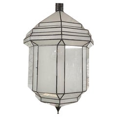 Large Art Deco White Milk Glass Chandelier, Pendant or Lantern