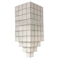 Araña o Colgante de Cristal Lechoso Blanco y Latón Estilo Art Déco
