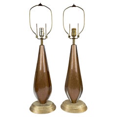 Pareja de lámparas de sobremesa de cristal de Murano Seguso dorado, modernas de mediados de siglo