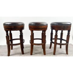Vintage Traditional Style Frontgate Studded Leather Swivel Stool, a Set of 3