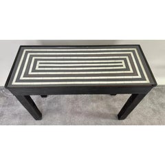 Art Deco Style Black & White Resin Inlay Console Table w Concentric & Glass Top