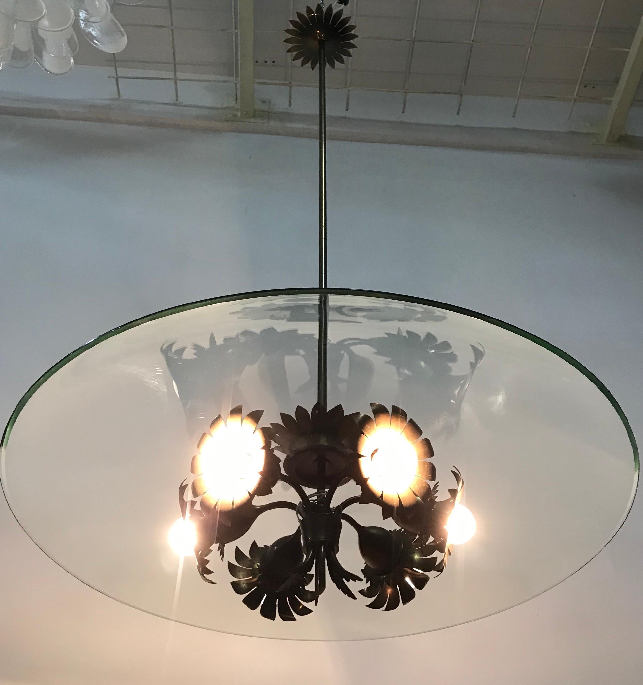 Rare Ceiling Lamp Fontana Arte Design Pietro Chiesa Artglass, 1940s 7