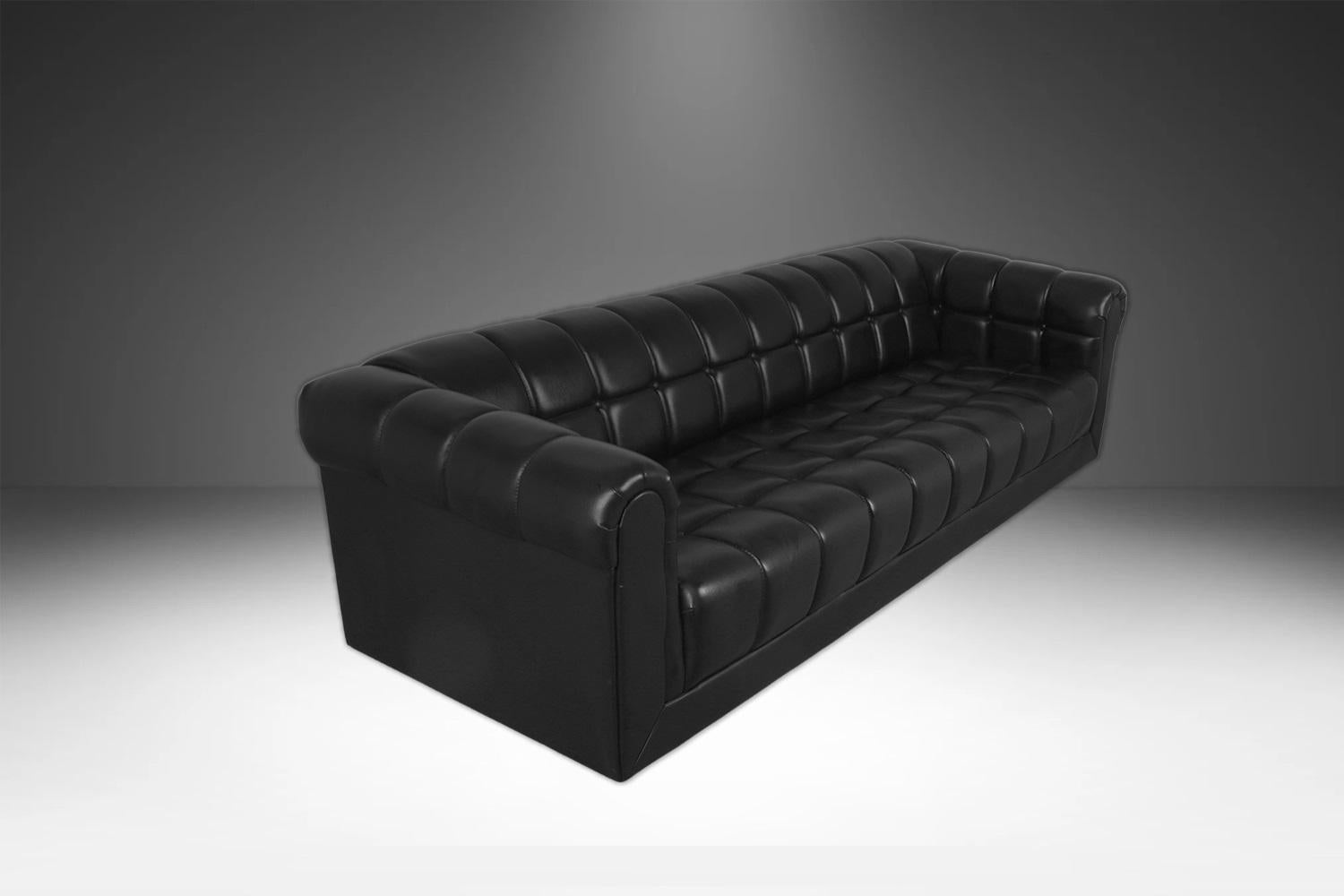 Mid-20th Century Mid-Century Black Leather Tufted Sofa Edward Wormley for Dunbar Style For Sale