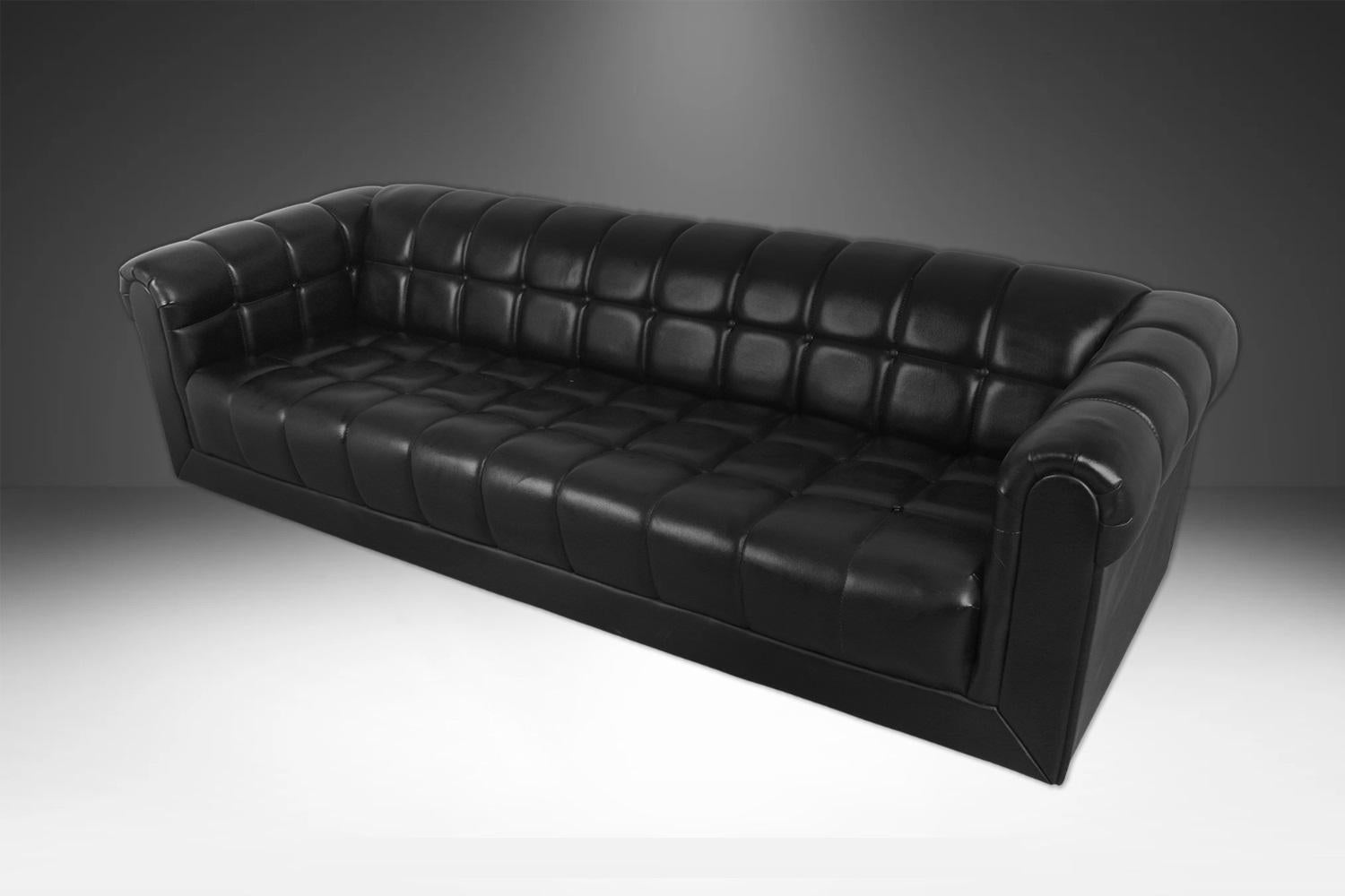 Mid-Century Modern Mid-Century Black Leather Tufted Sofa Edward Wormley for Dunbar Style For Sale
