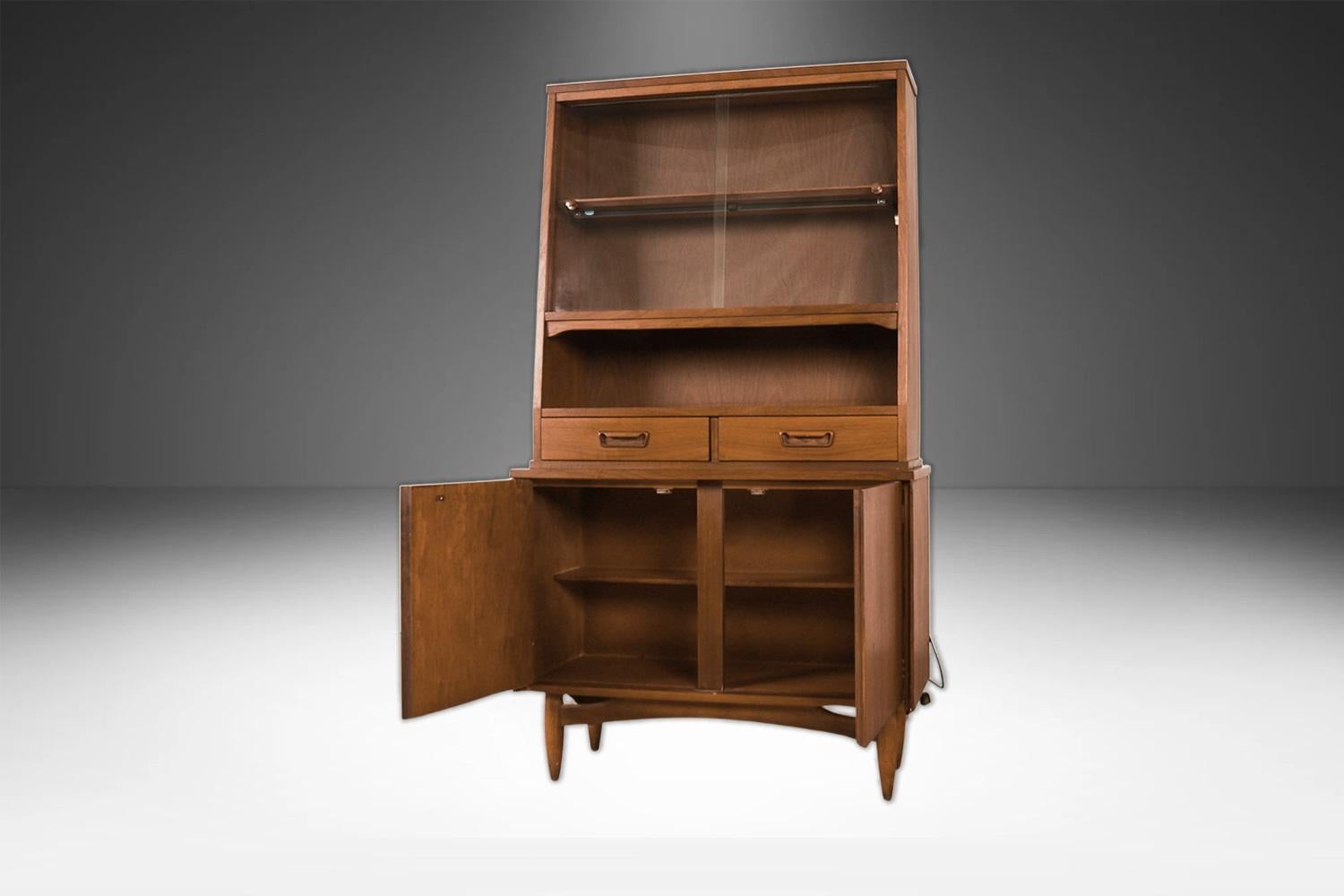 Mid-Century Modern Mid-Century Walnut China Cabinet Buffet Hutch For Sale
