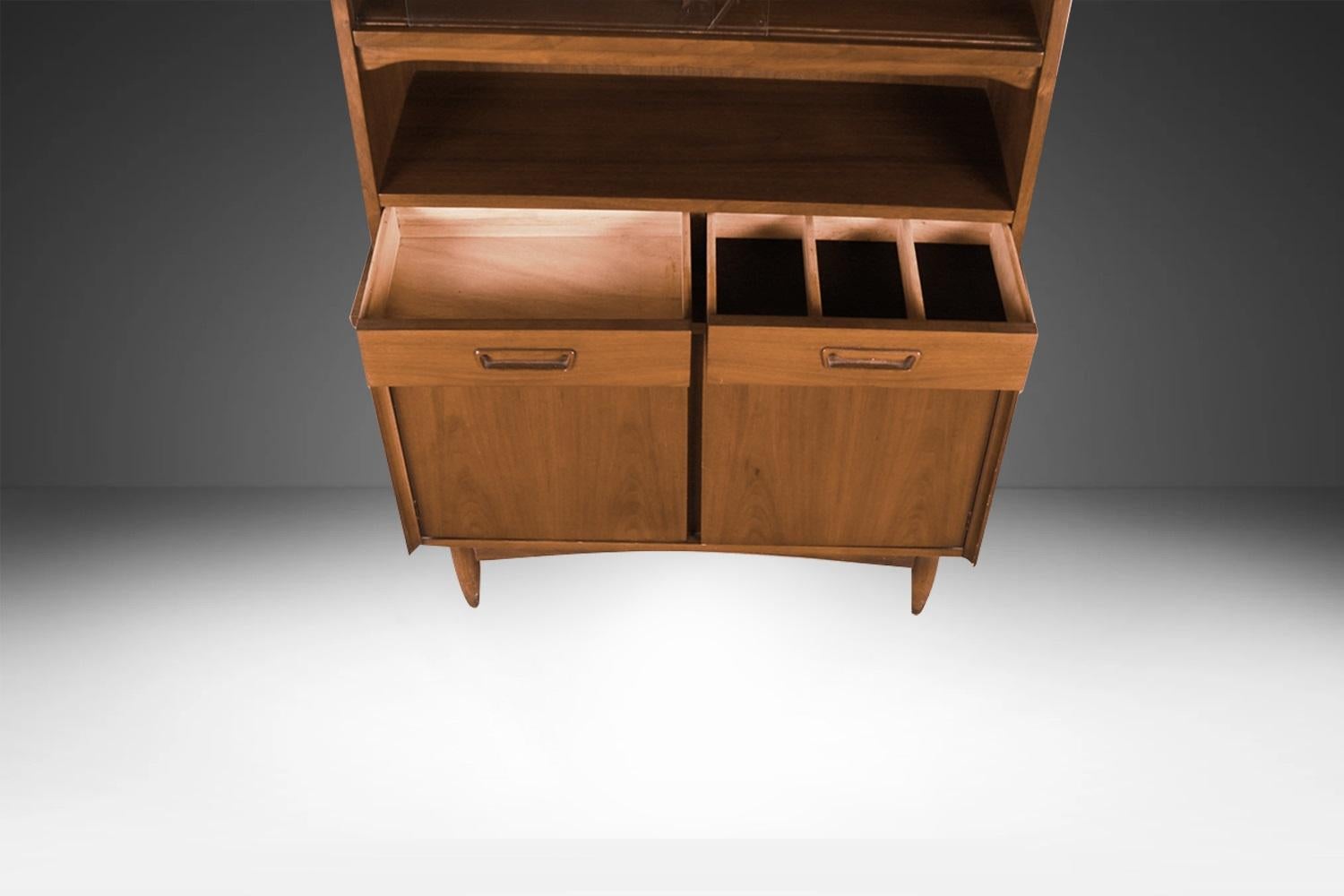 Mid-20th Century Mid-Century Walnut China Cabinet Buffet Hutch For Sale