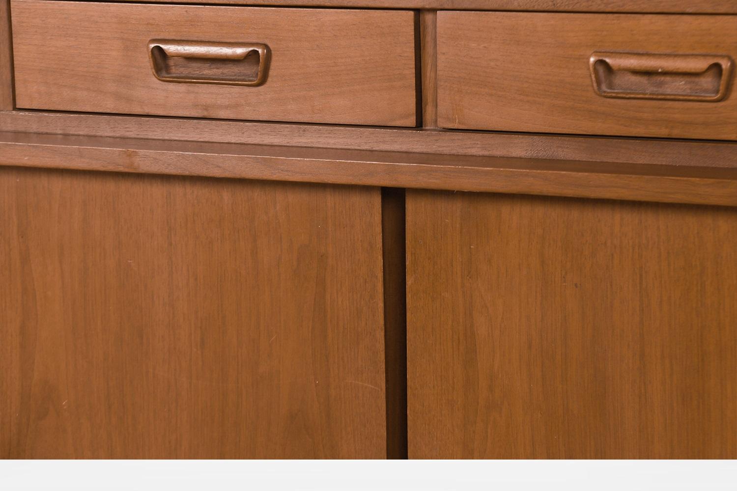 Glass Mid-Century Walnut China Cabinet Buffet Hutch For Sale