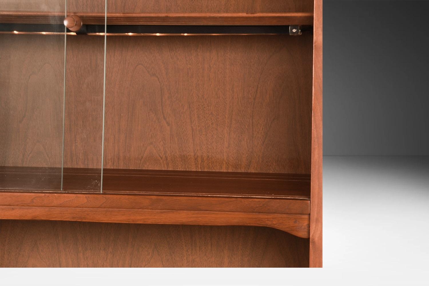 Mid-Century Walnut China Cabinet Buffet Hutch For Sale 2