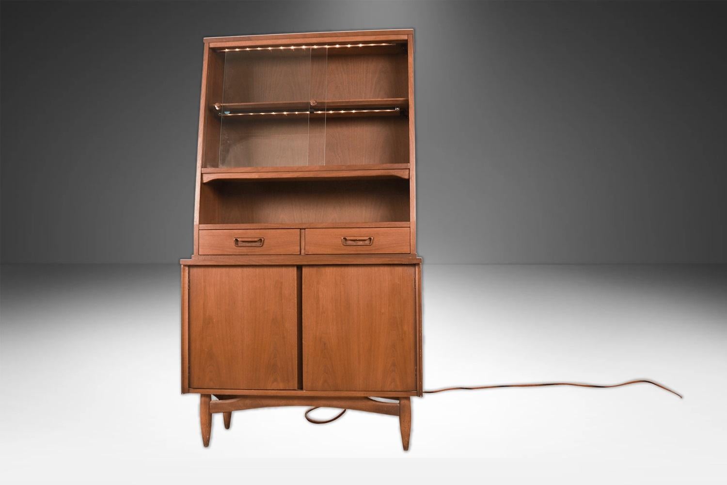 Mid-Century Walnut China Cabinet Buffet Hutch For Sale 3