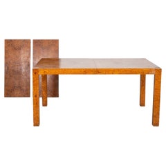 Mid-Century Burl Wood Parsons Dining Table in the Style of Milo Baughman
