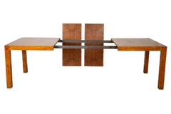 Mid-Century Burl Wood Parsons Dining Table in the Style of Milo Baughman