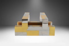 Mid Century Modern Paul Evans Cityscape Brass Chrome Glass Coffee Table