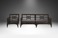 Vintage Chinese Chinoiserie Fretwork Sofa and Armchair Settee 2 Pieces