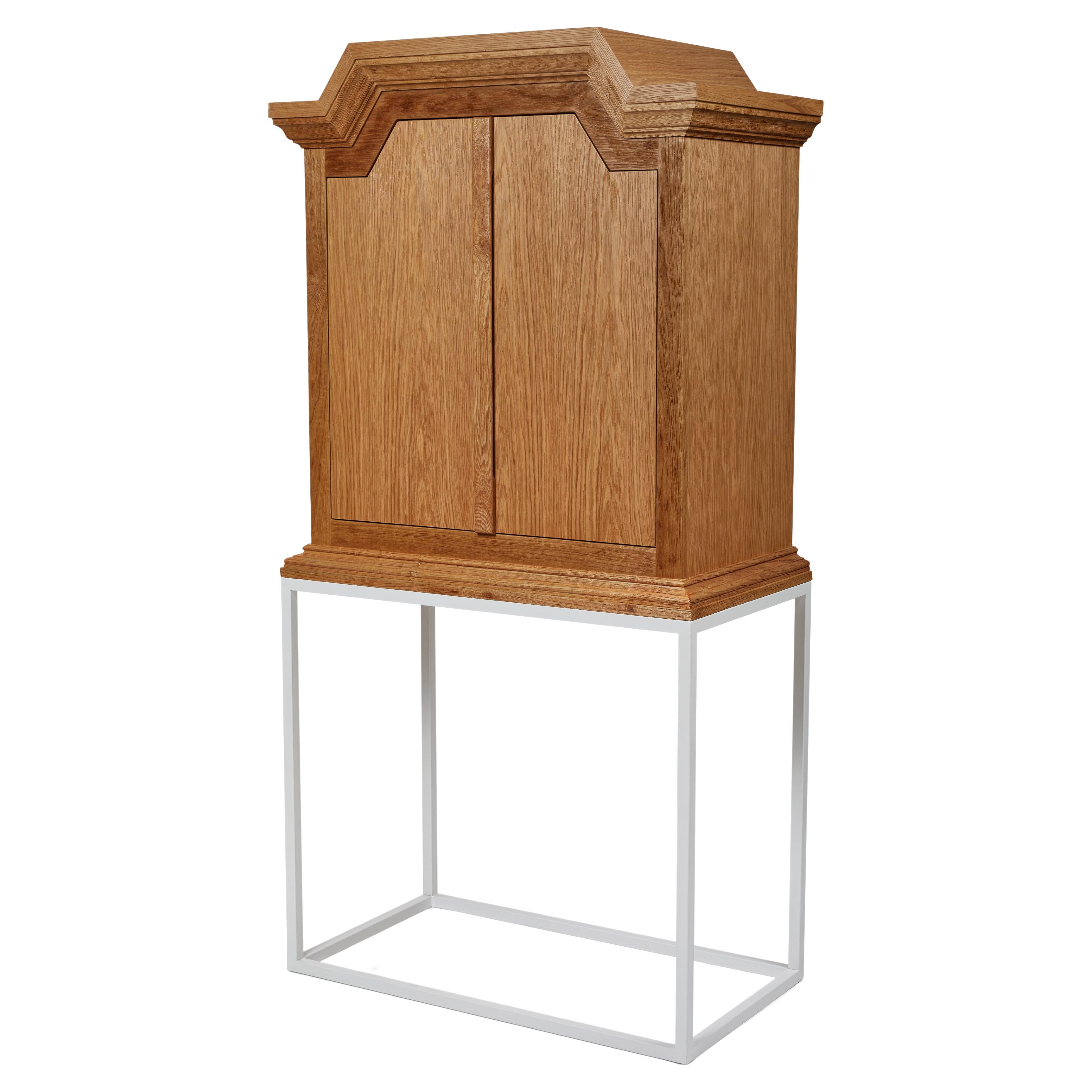 Modern Pediment Cabinet in Scrubbed Oak on Metal by Martin and Brockett, Brown
