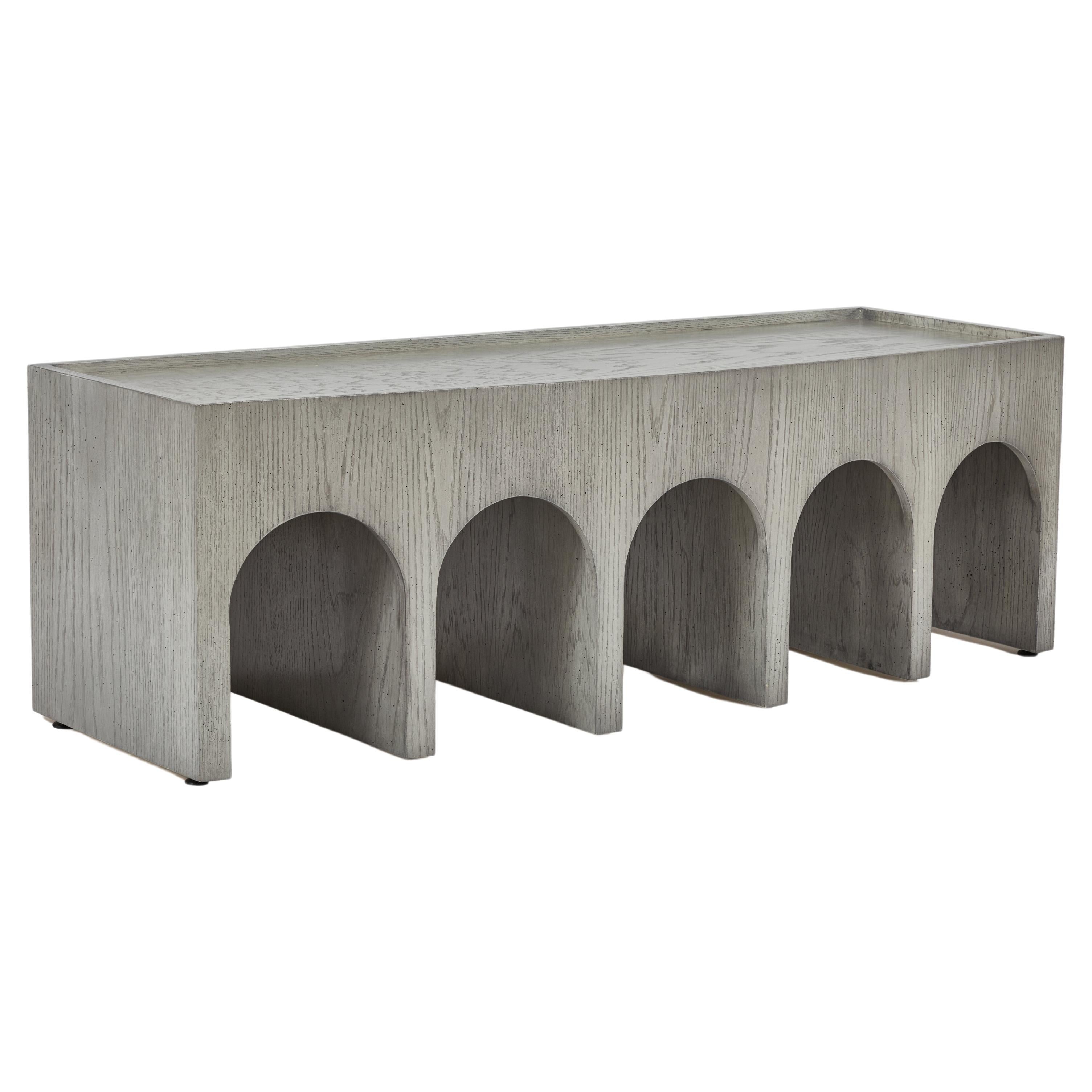 Minimalist Arched Upholstered Bench in Italian Gray Oak by Martin and Brockett