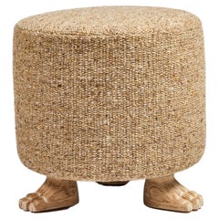 Hand Carved Oak Paw Feet Upholstered Ottoman by Martin & Brocket