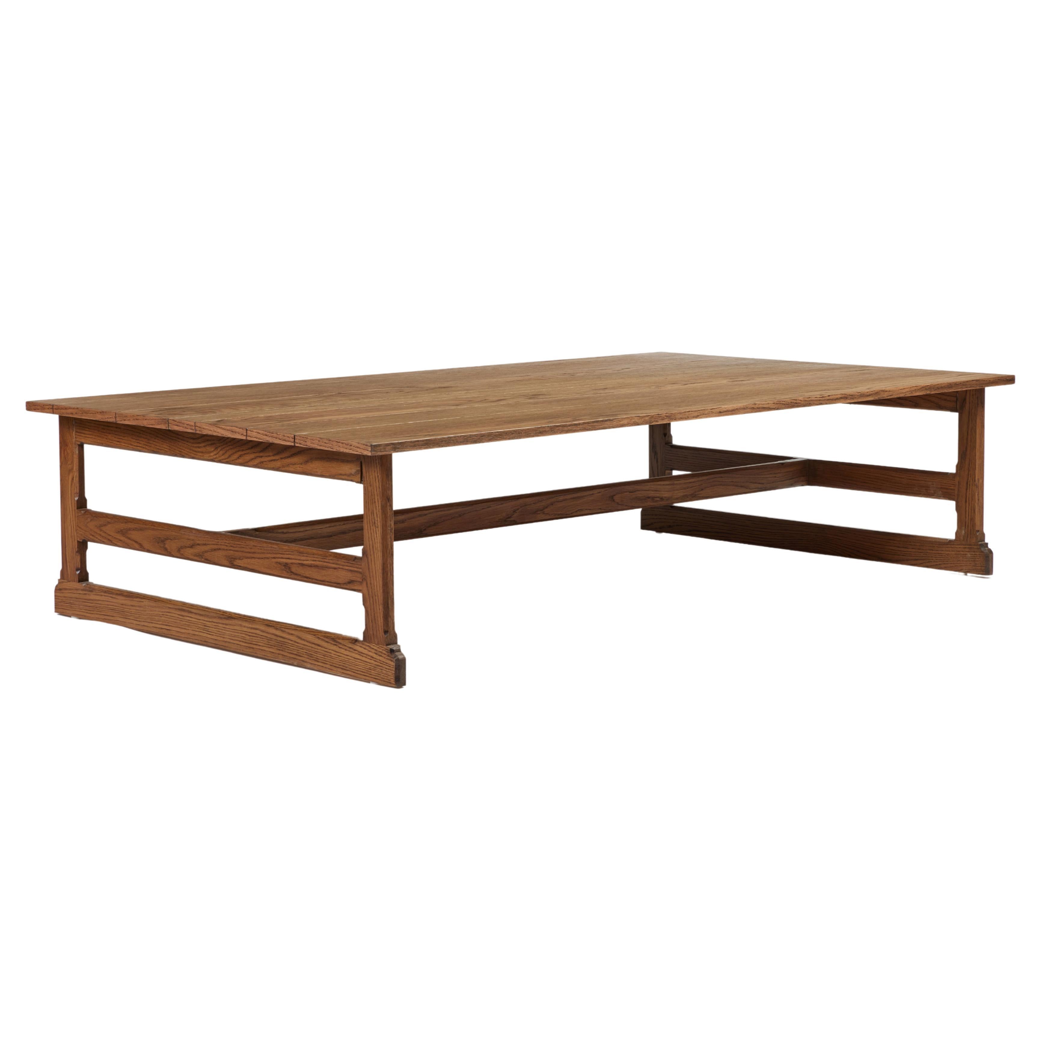 Rustic Craftsman Style West Trestle Coffee  in Tanned Oak by Martin and Brockett For Sale