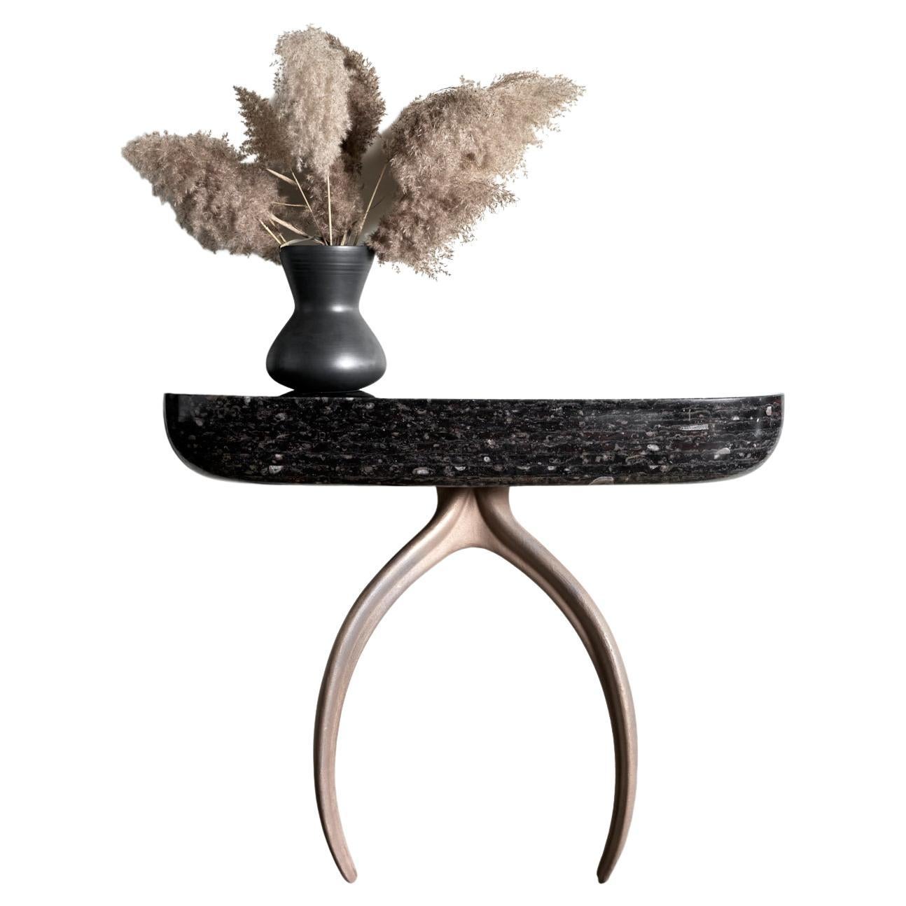 Contemporary Wishbone Console, Demilune Stone by Stacklab