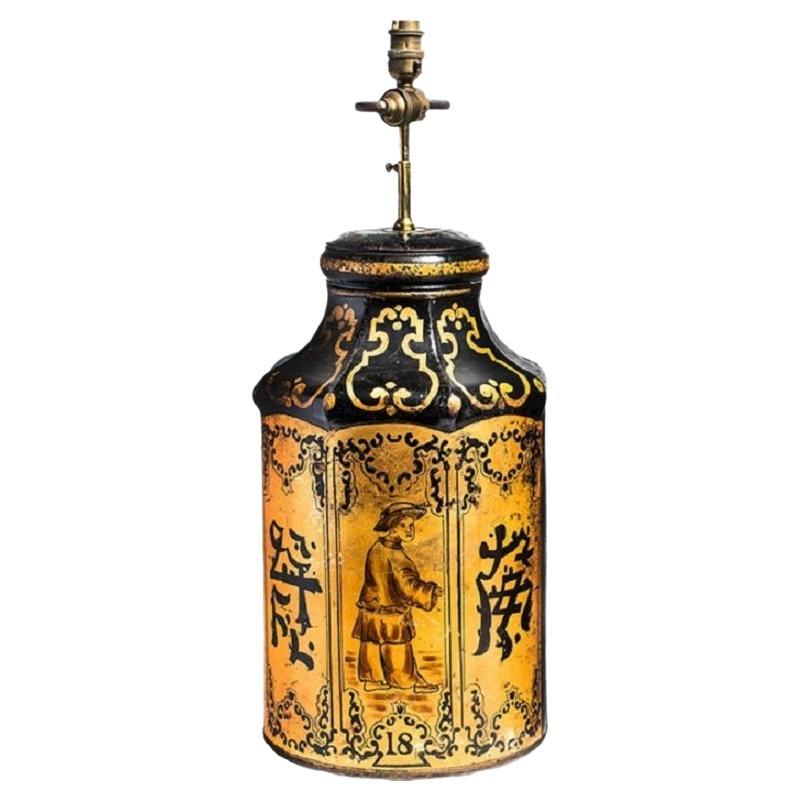 Antique Chinese Export Golden Tea Tin Lamp For Sale