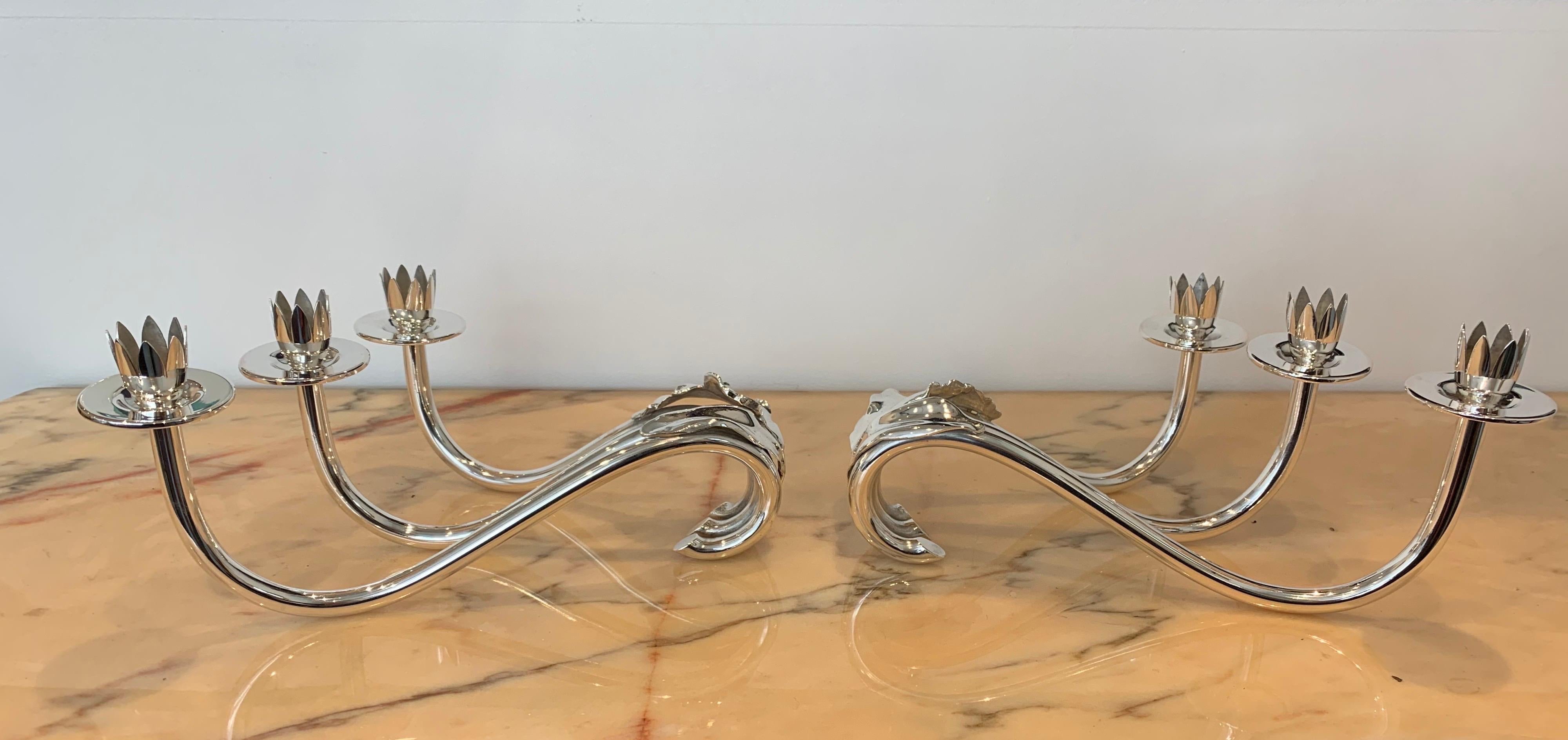 Pair of Italian Silver Candleholders, 1930s In Good Condition In Brussels, BE