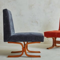 Blue Bratislava Lounge Chairs by Jindrich Volak for Drevopodnik Holesov