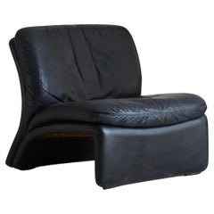 Curved Lounge Chair in Original Black Leather by B&T Salotti, Italy 1990s